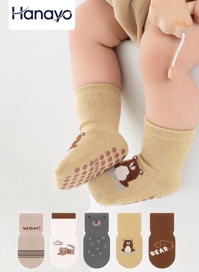 Hanayo 5 Pairs Kids Socks Girls and Boys Non-slip Floor Socks Comfortable Unisex Socks for Newborn Infant Toddlers Perfect for All Seasons(Multicolour) - Image 1